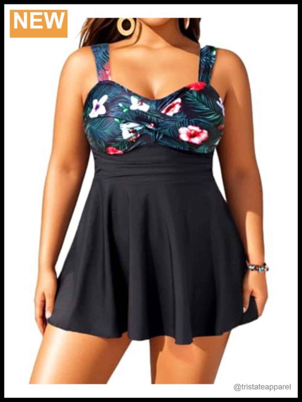 Plus Size Tummy Control Tankini Set with Shorts Swimdress Nylon Spandex